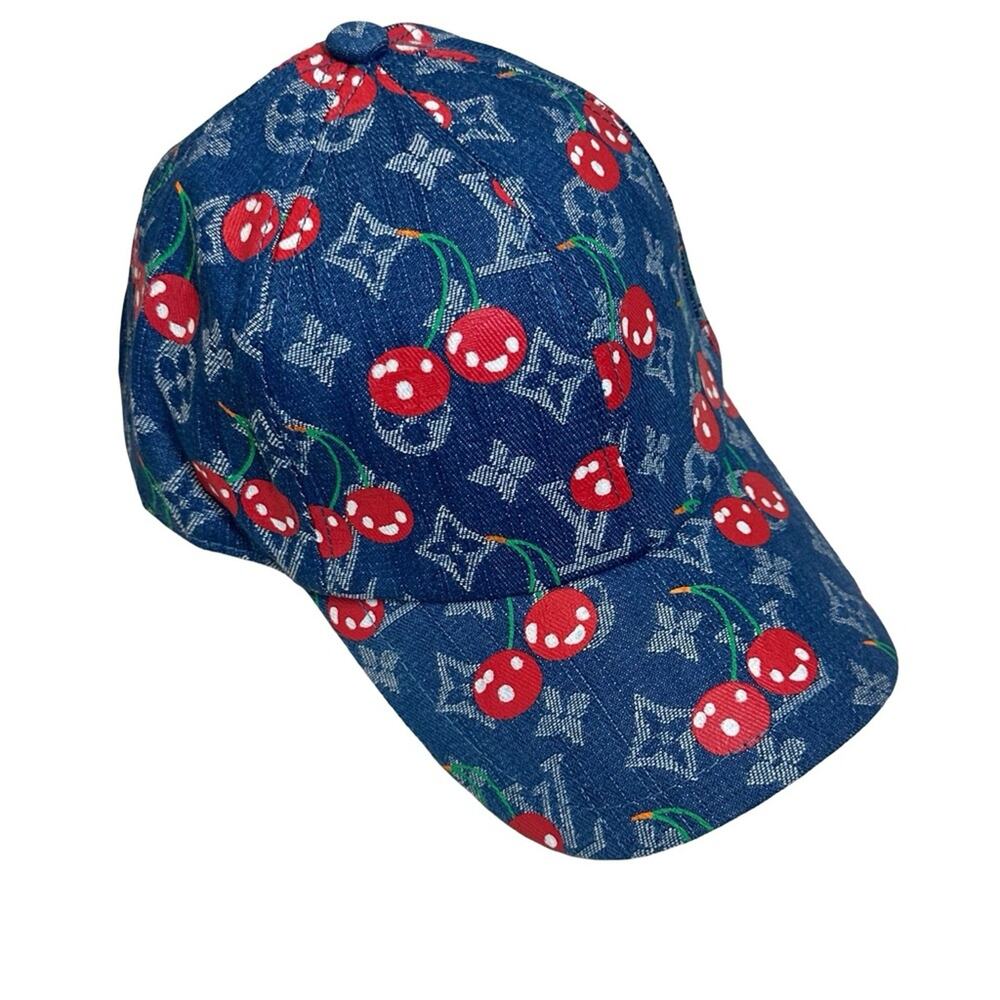 Denim Cherry Monogram Baseball  Hat